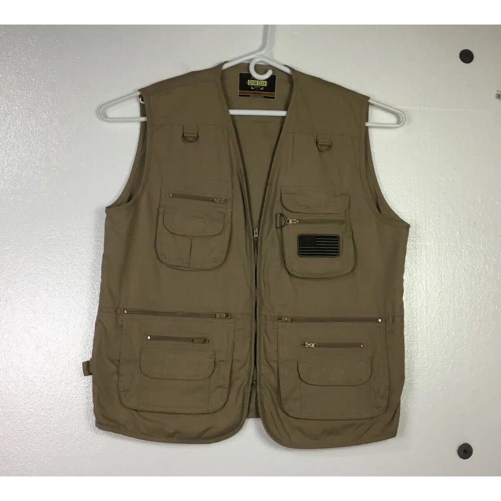 Guide Gear Mens Outdoor Hiking Vest XL Khaki Tan adjustable‎ sides Zip pockets